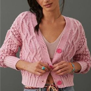 Anthropologie Pink Cable Knit Sweater, XS